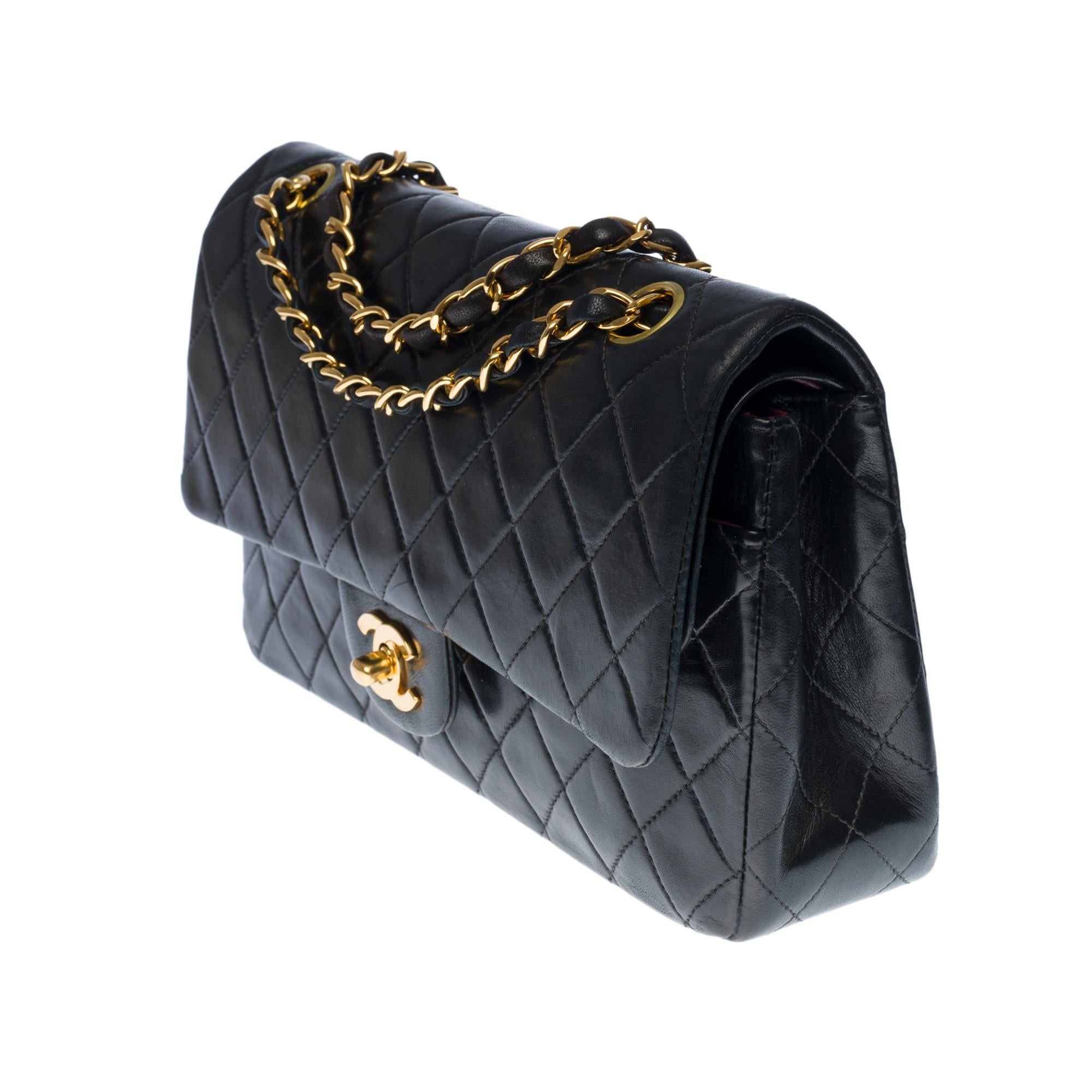 Black Chanel Timeless Medium double flap Shoulder bag in black quilted lambskin, GHW