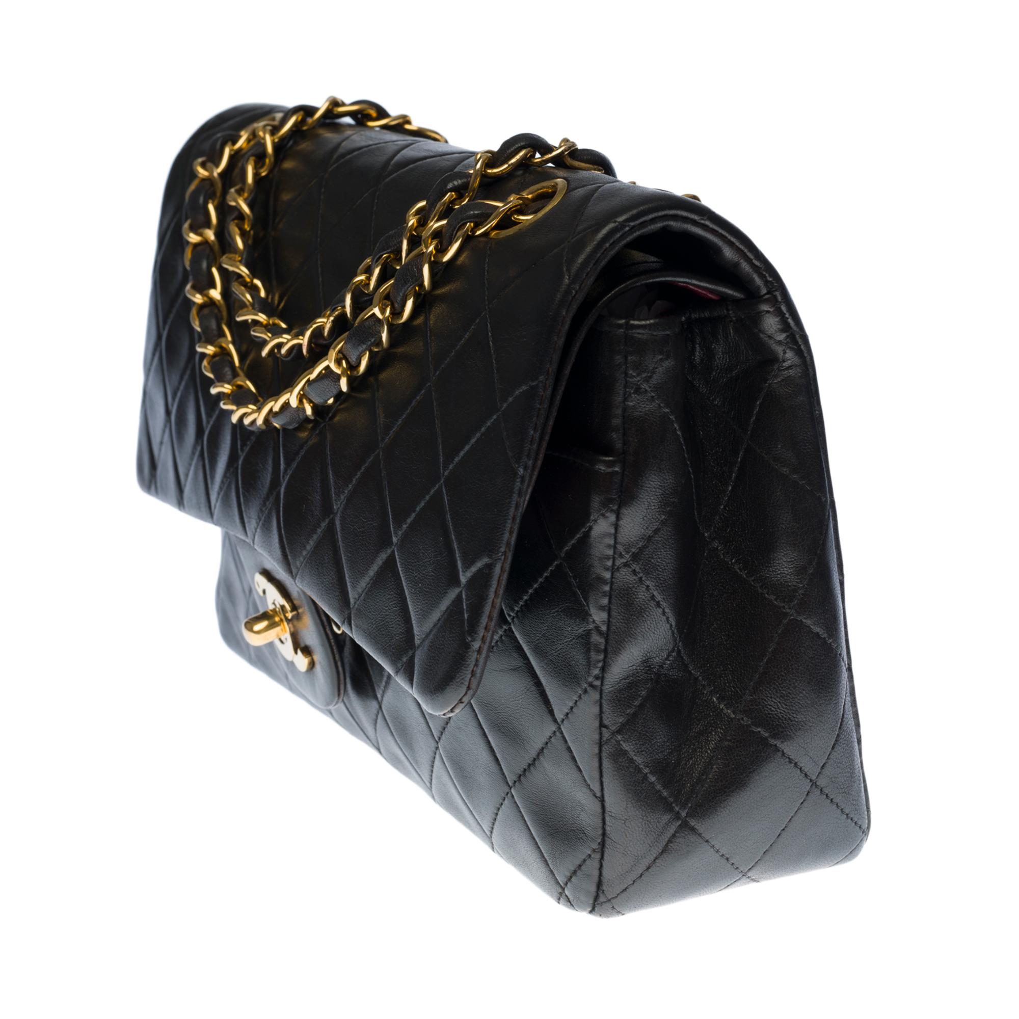 Black Chanel Timeless Medium double flap shoulder bag in black quilted lambskin, GHW