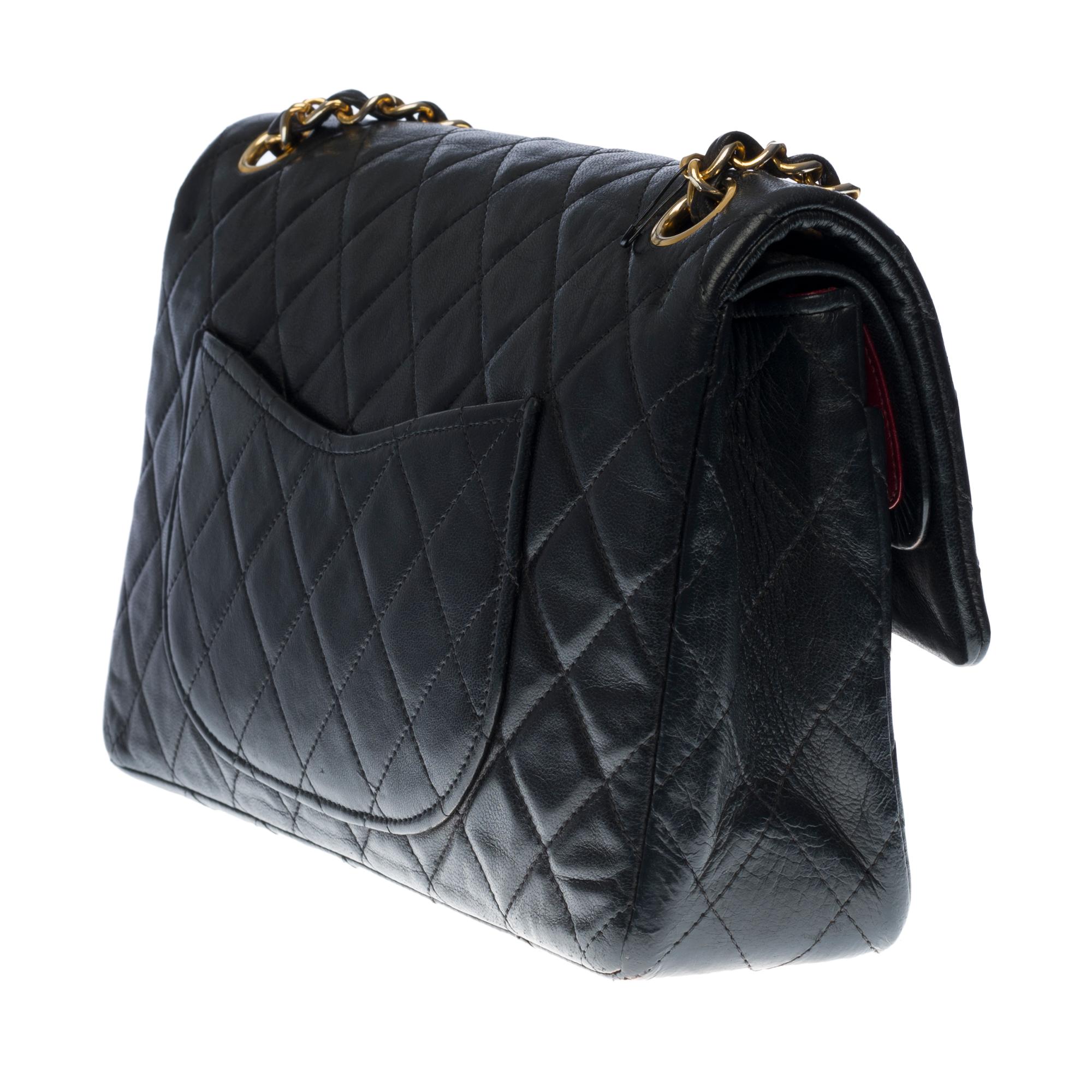 Women's Chanel Timeless Medium Double Flap Shoulder bag in black quilted lambskin, GHW