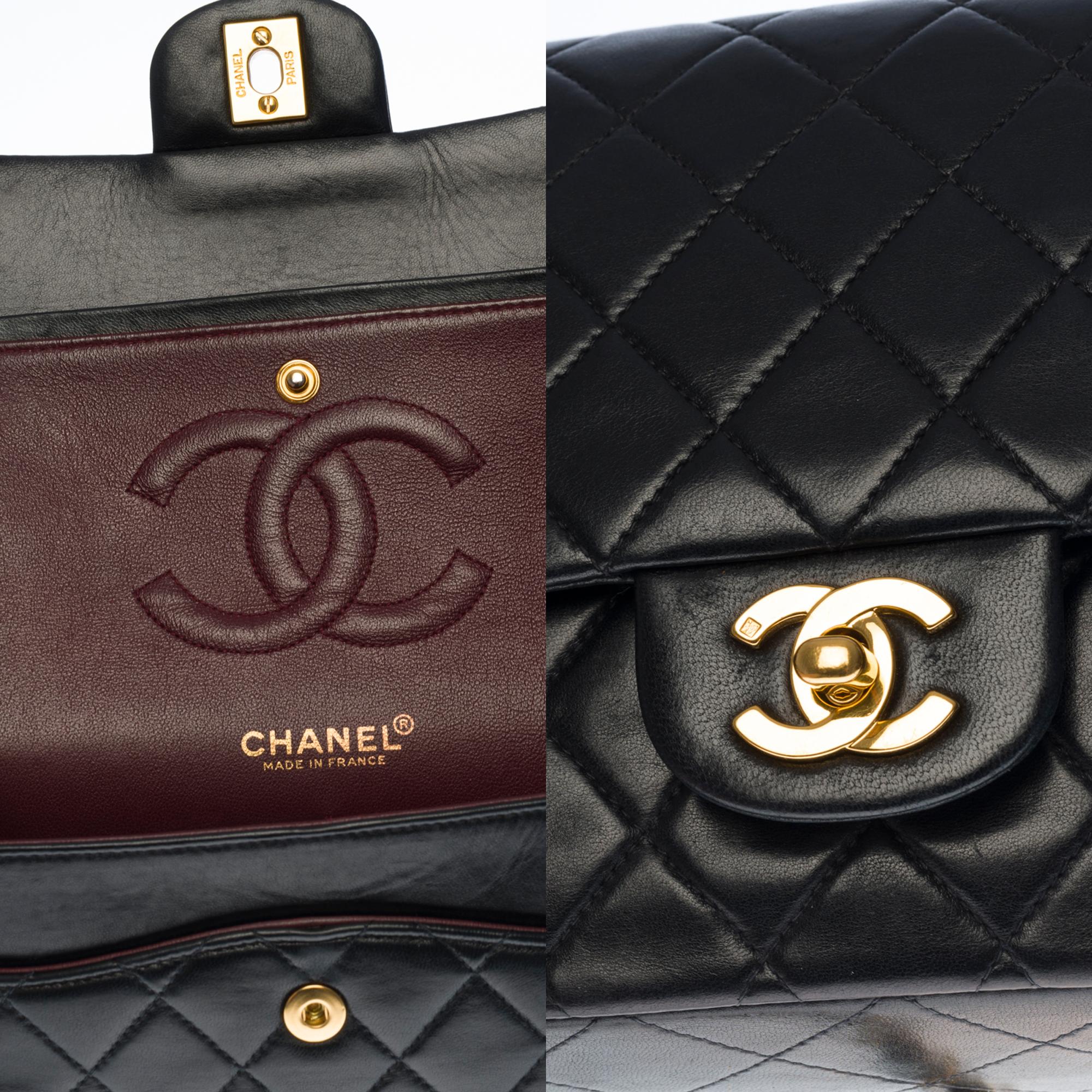 Women's Chanel Timeless Medium double flap Shoulder bag in black quilted lambskin, GHW