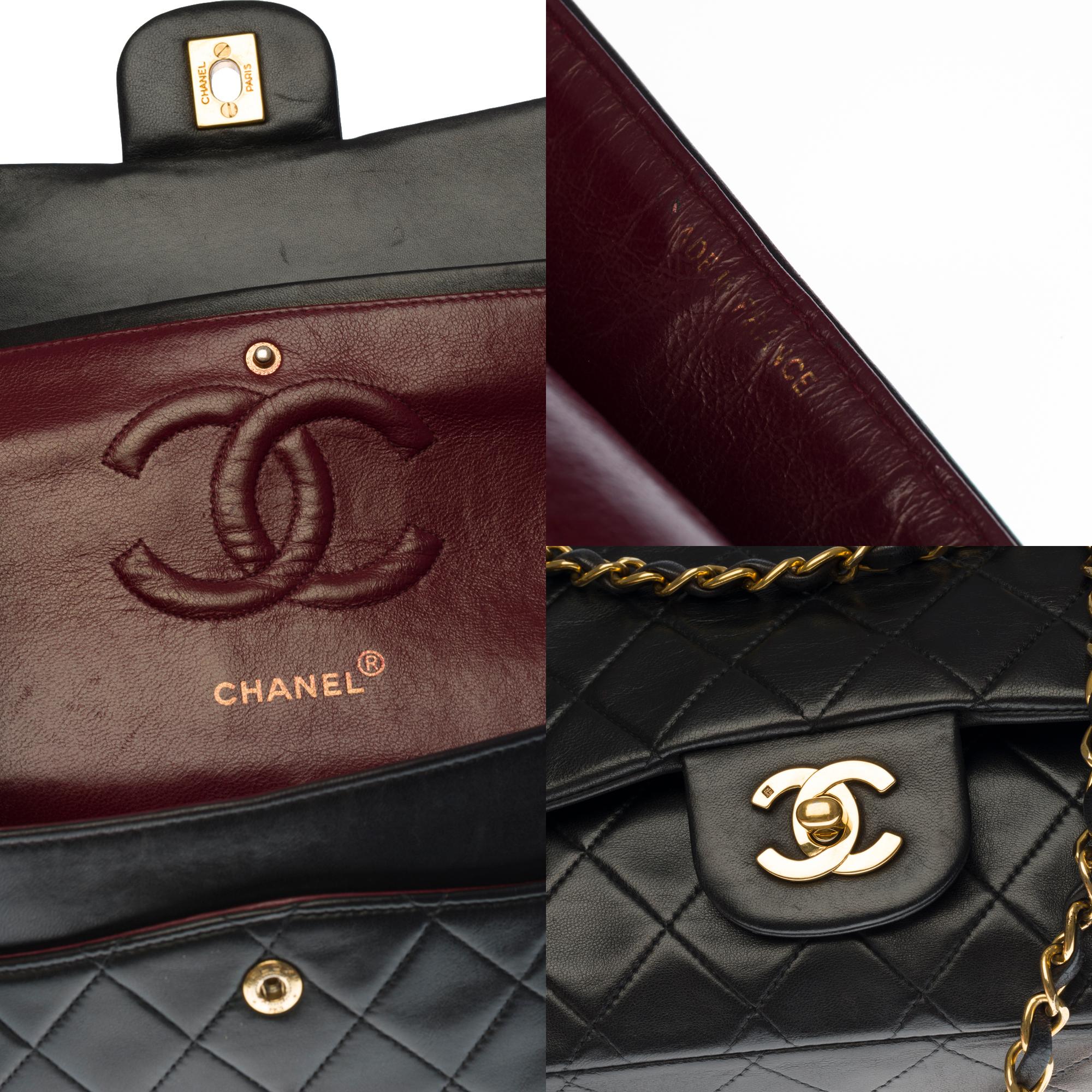 Women's Chanel Timeless Medium double flap shoulder bag in black quilted lambskin, GHW