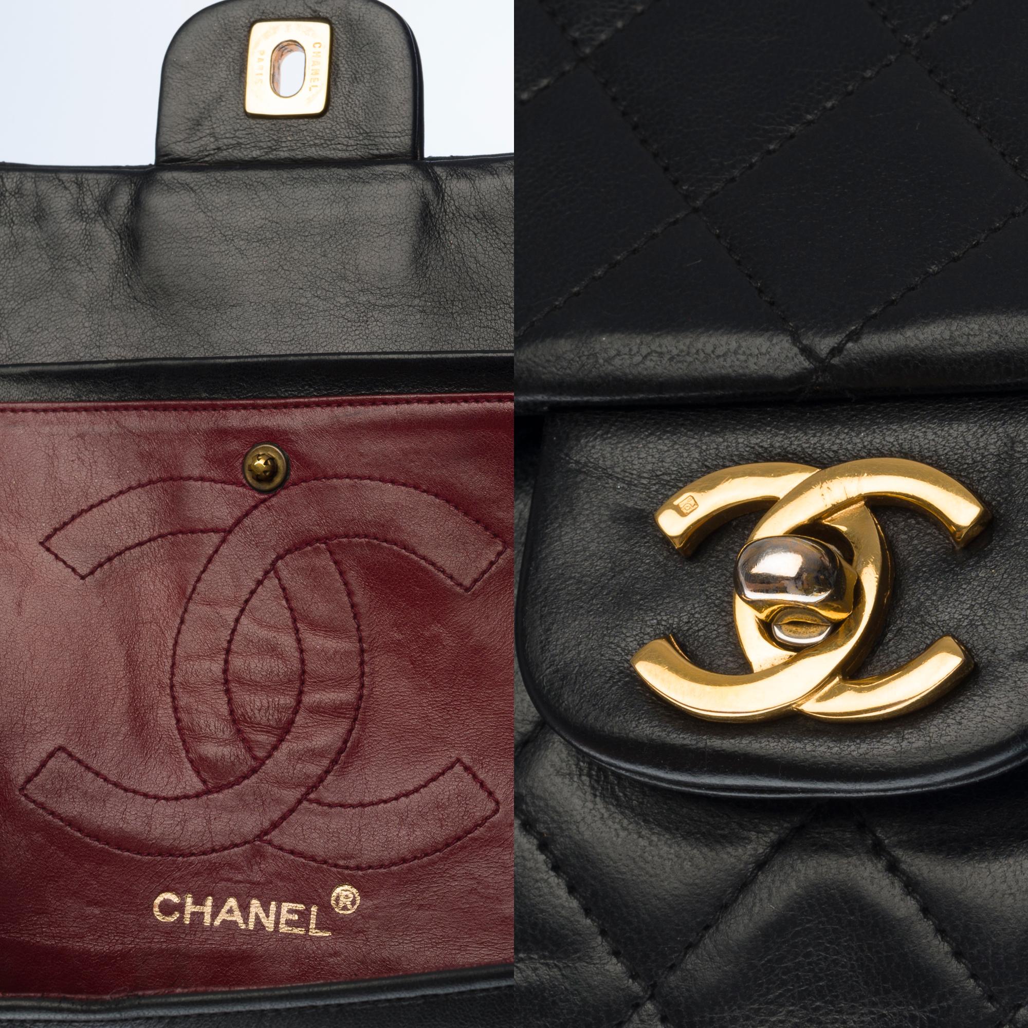 Chanel Timeless Medium Double Flap Shoulder bag in black quilted lambskin, GHW 1
