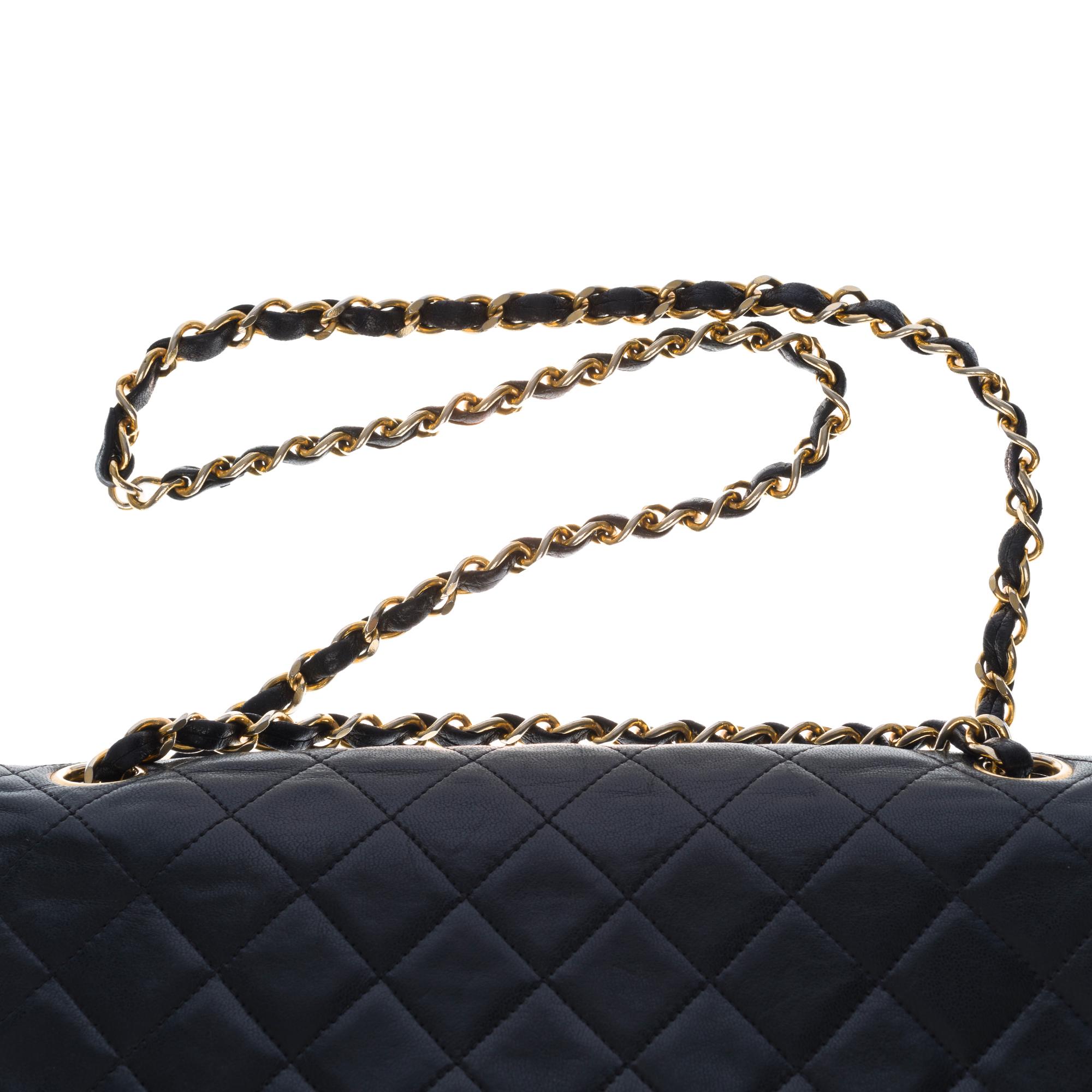 Chanel Timeless Medium Double Flap Shoulder bag in black quilted lambskin, GHW 3