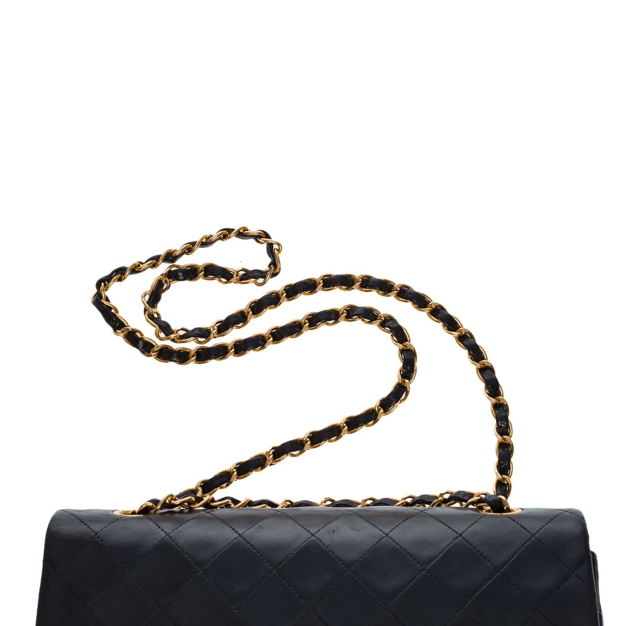 Chanel Timeless Medium double flap shoulder bag in black quilted lambskin , GHW 4