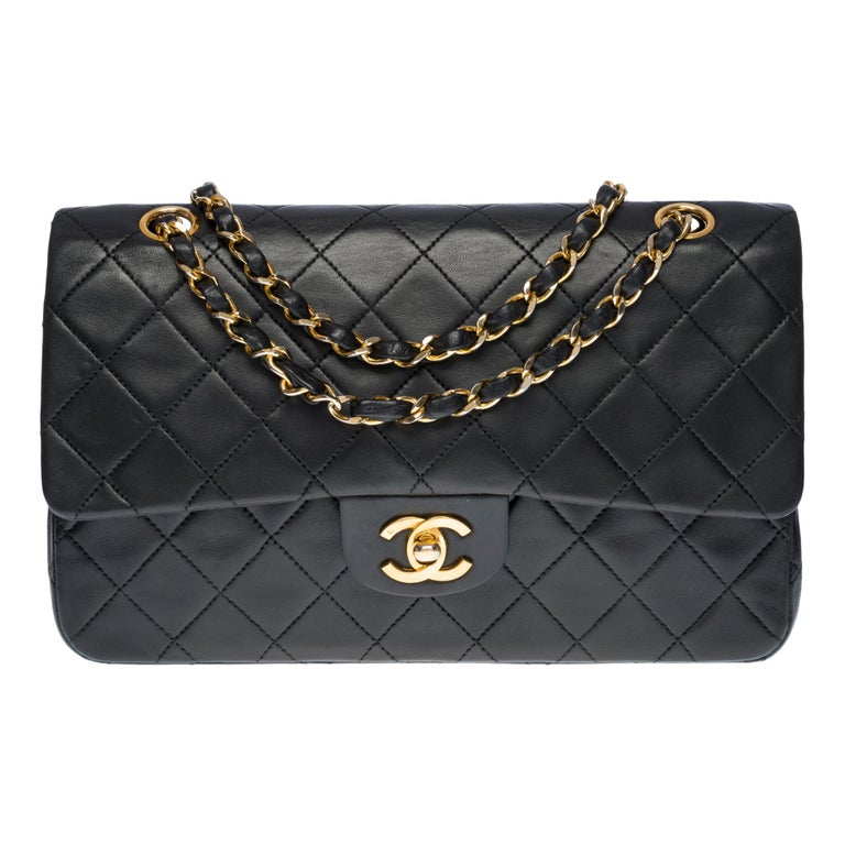 Chanel Timeless Medium double flap shoulder bag in black quilted lambskin,  GHW at 1stDibs