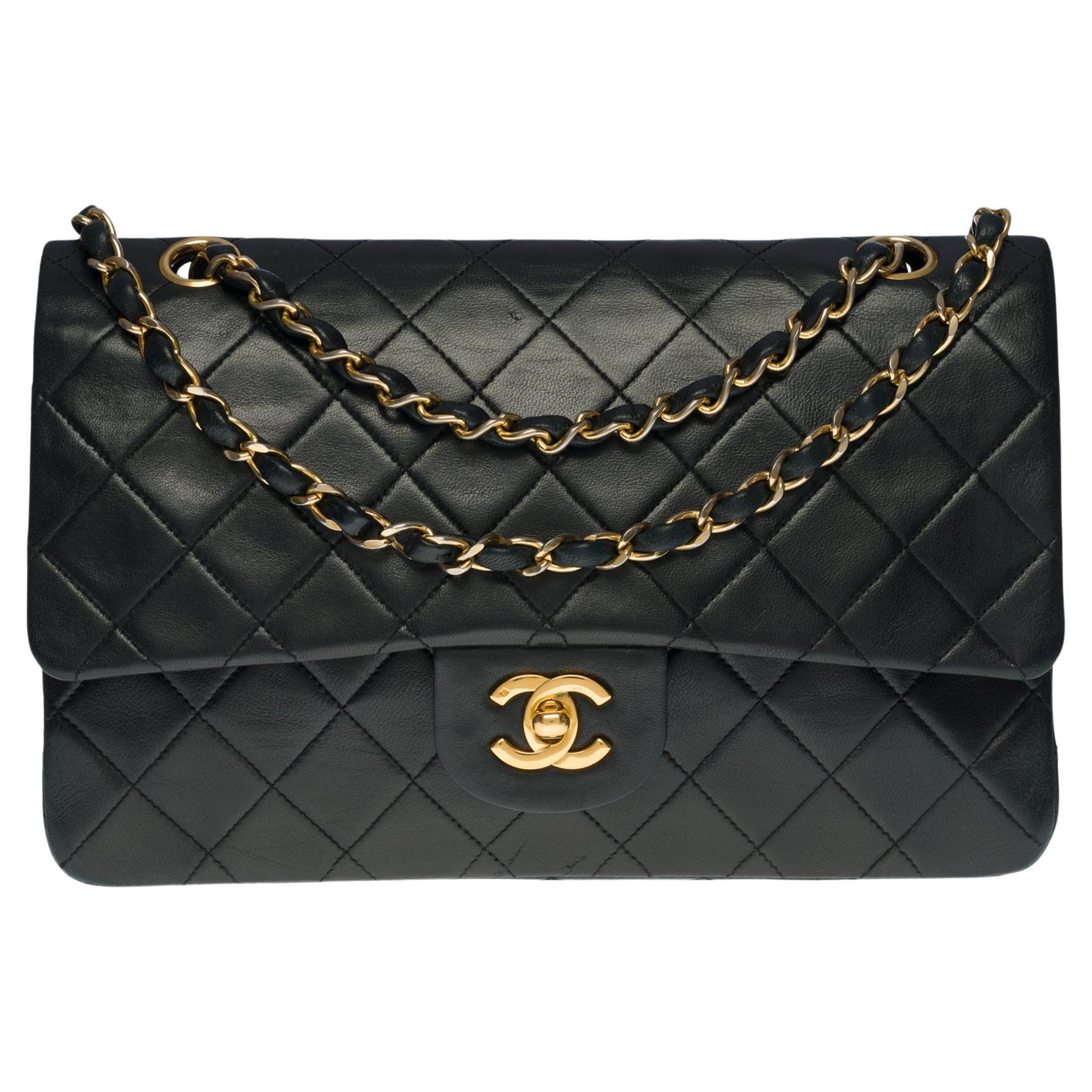Chanel Timeless Medium Double Flap Shoulder Bag in Black Quilted Lambskin, GHW