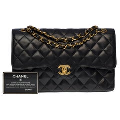 Chanel Timeless Medium double flap shoulder bag in black quilted lambskin , GHW