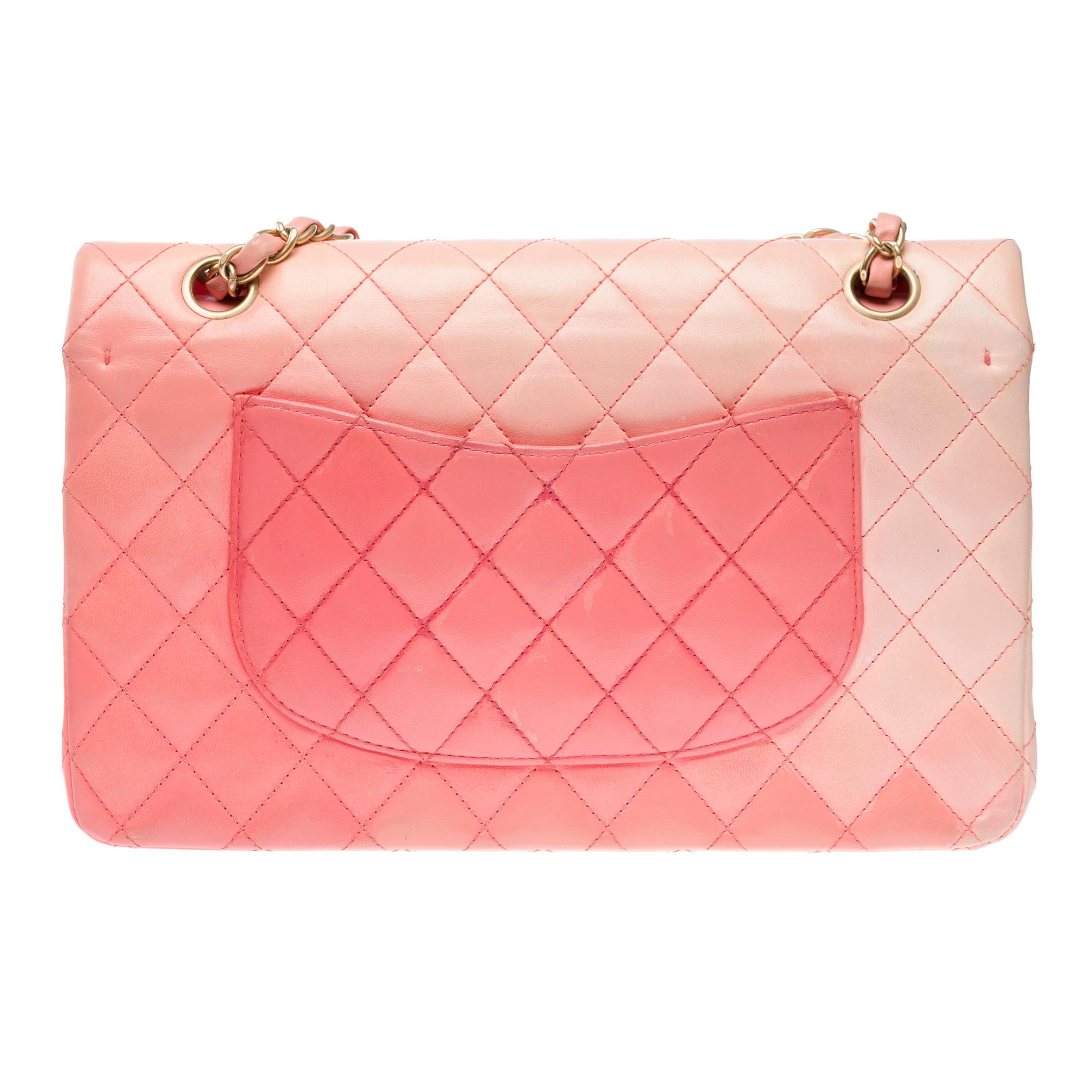 Orange Chanel Timeless Medium double flap shoulder bag in Pink leather, CHW For Sale