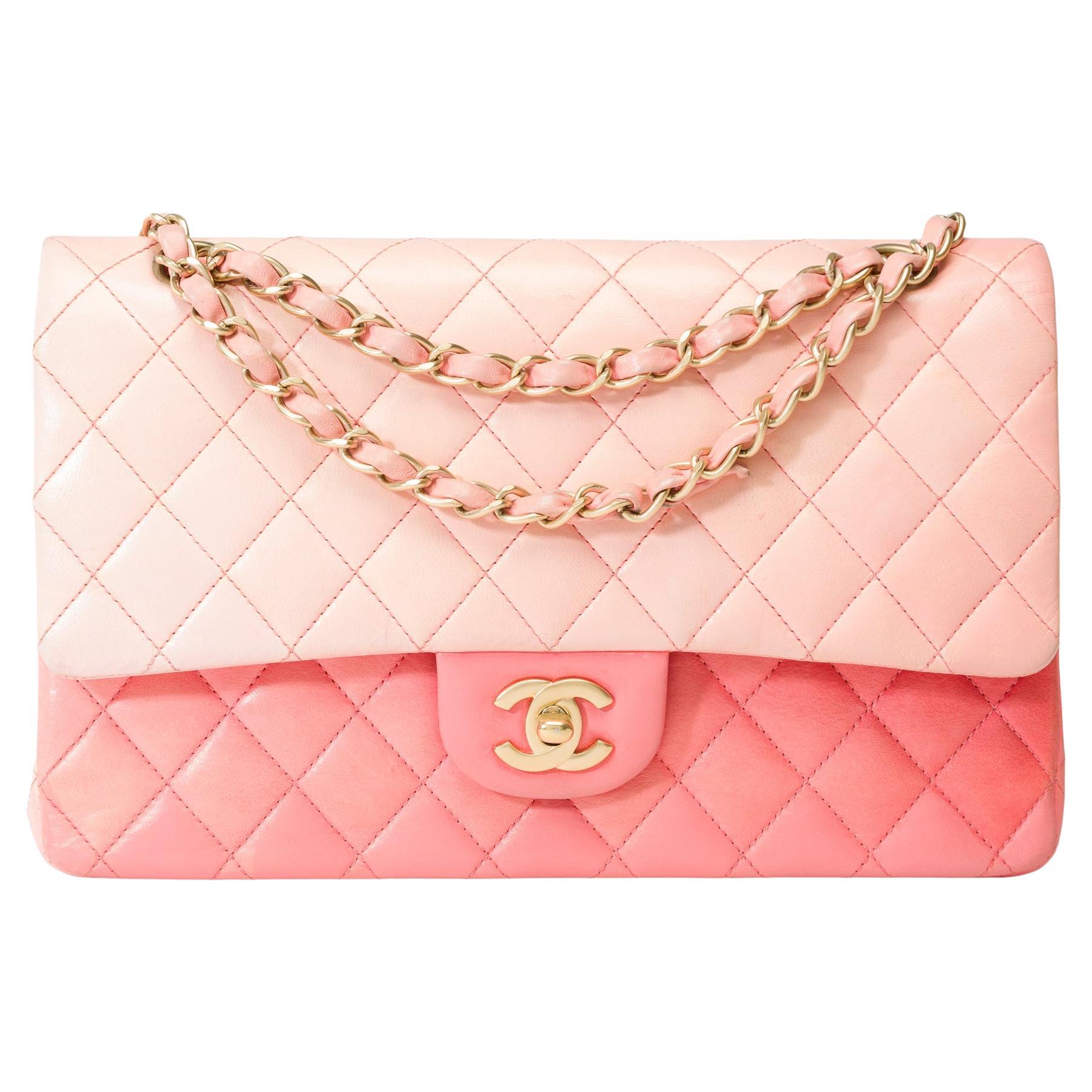 Chanel Timeless Medium double flap shoulder bag in Pink leather, CHW For Sale