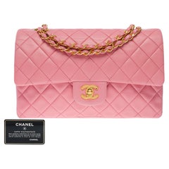 Used Chanel Timeless Medium double Flap shoulder bag in Pink quilted lambskin, GHW