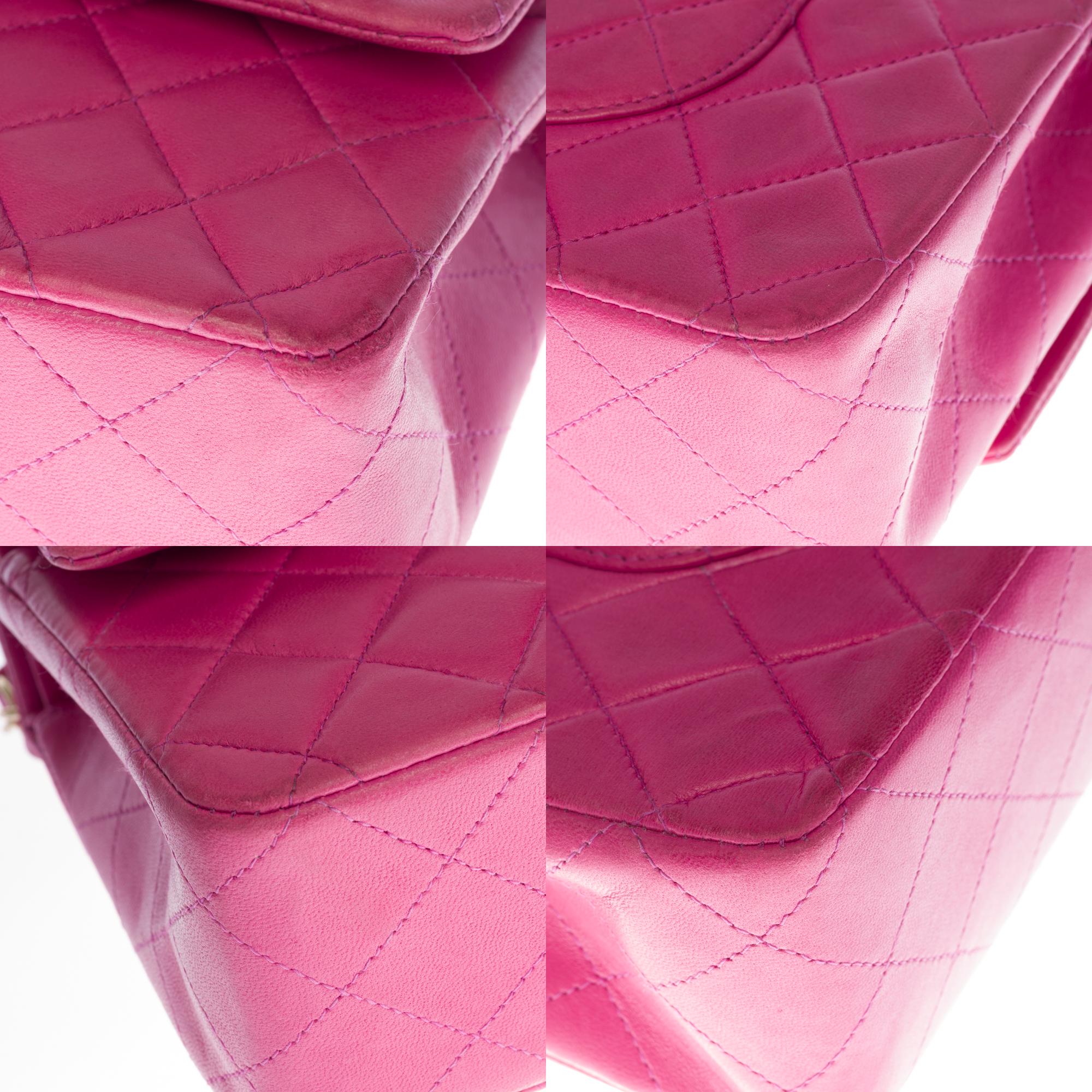 Chanel Timeless Medium double flap Shoulder bag in Pink quilted lambskin, SHW 3