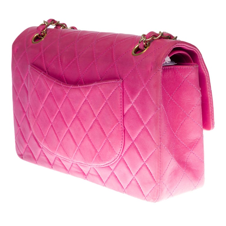 Women's Chanel Timeless Medium double flap Shoulder bag in Pink quilted lambskin, SHW