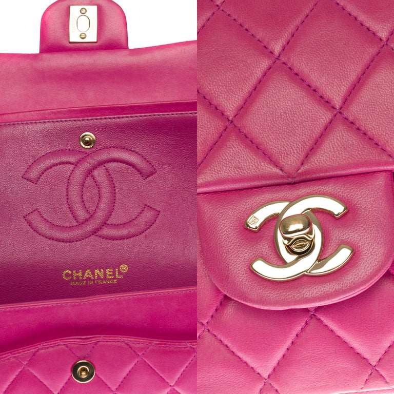 Chanel Timeless Medium double flap Shoulder bag in Pink quilted lambskin, SHW 1