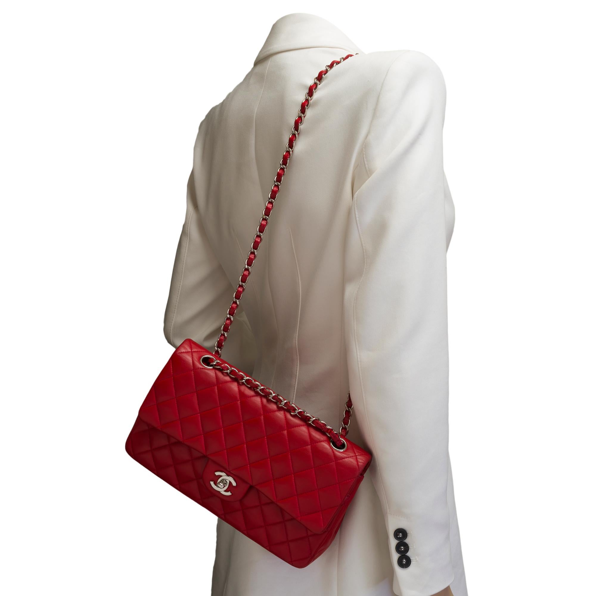 Chanel Timeless Medium double flap shoulder bag in Red lambskin leather, SHW For Sale 7