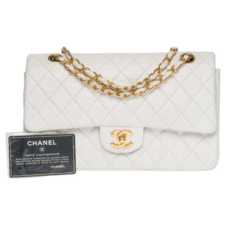 Chanel Quilted White Lambskin Classic Double Flap 2.55 Handbag
