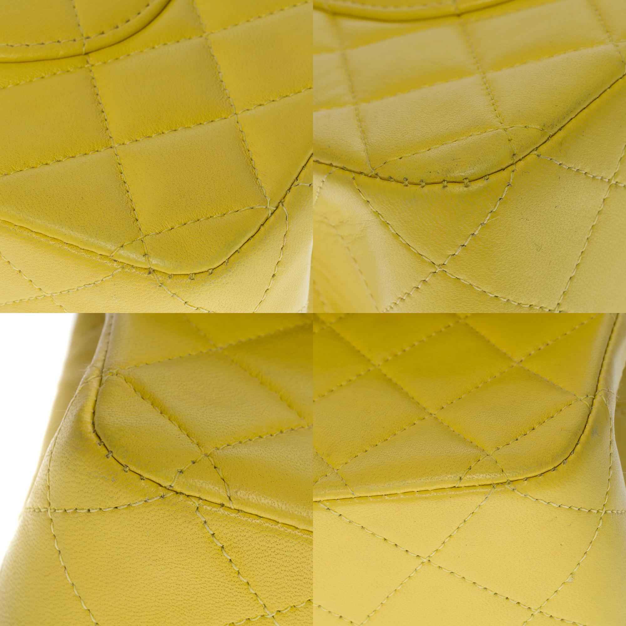 Chanel Timeless Medium double flap shoulder bag in Yellow quilted lambskin , BGHW 7
