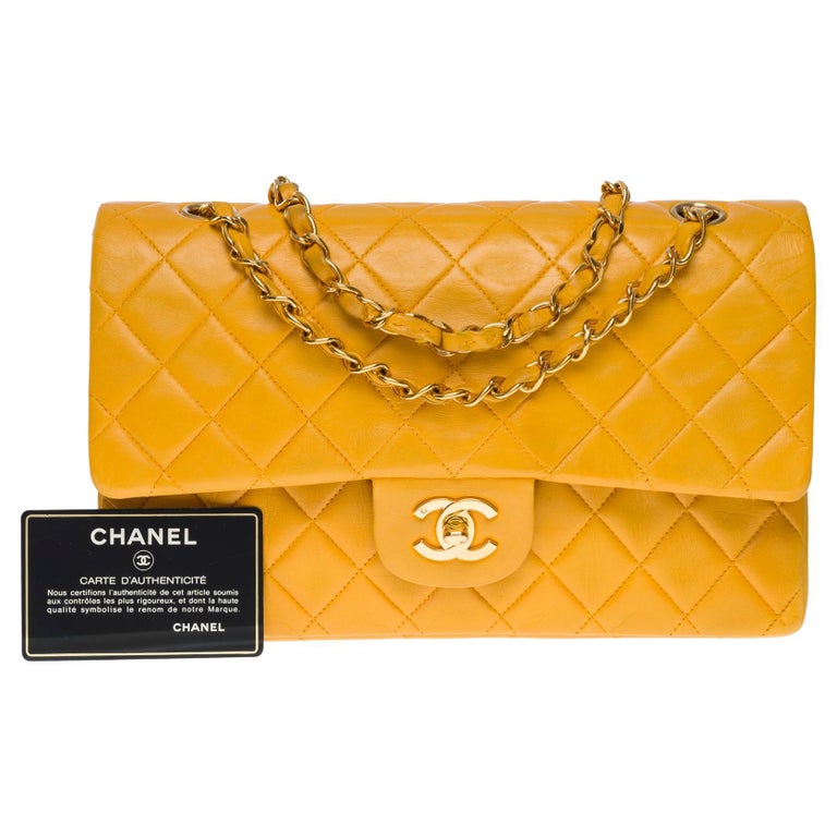 Chanel Timeless Medium double flap shoulder bag in Yellow quilted lambskin  ,GHW For Sale at 1stDibs