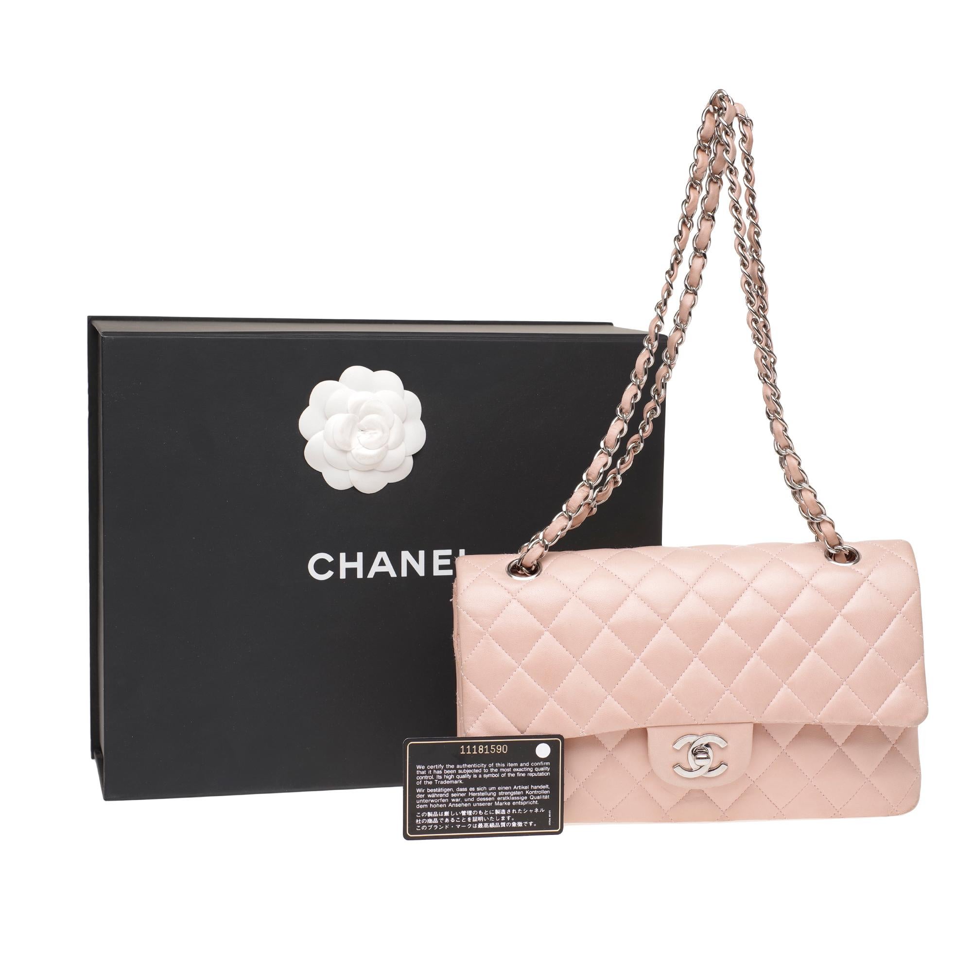 Chanel Timeless medium handbag in pink quilted leather and silver hardware 6