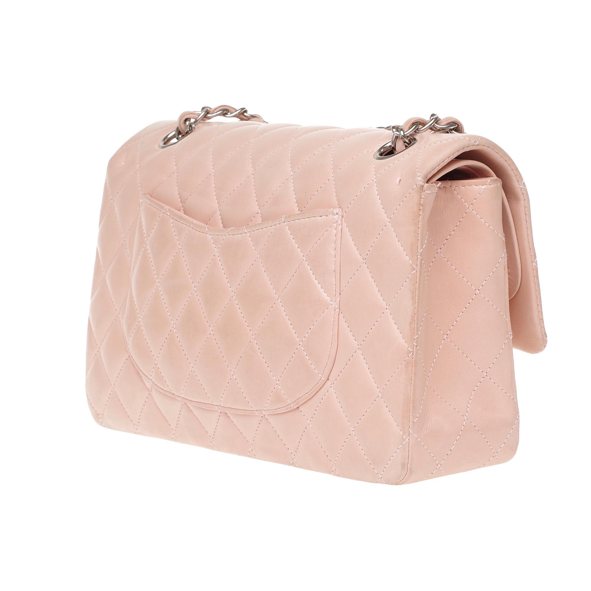 Beige Chanel Timeless medium handbag in pink quilted leather and silver hardware