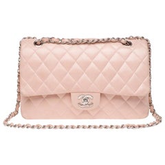 Chanel Timeless medium handbag in pink quilted leather and silver hardware