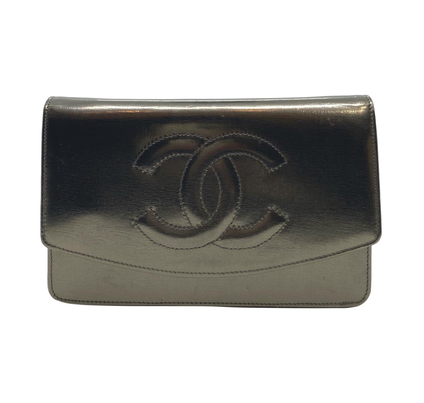 Black Chanel Timeless Metallic Leather Wallet on Chain Shoulder Clutch Bag, 2008.