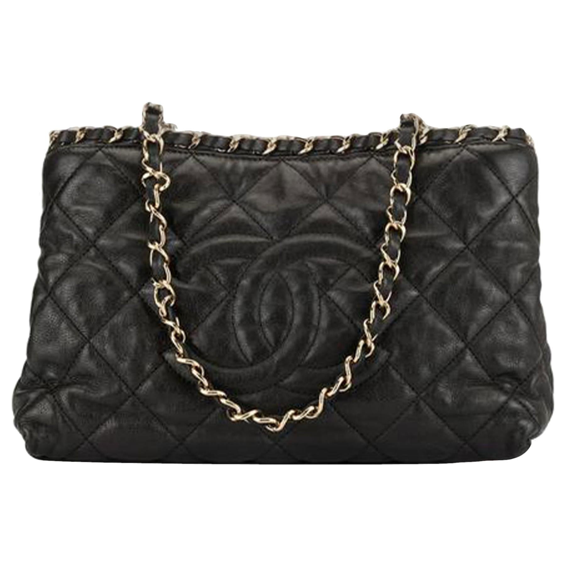 Chanel Timeless Mini Chain Around Shopper Caviar Gst Gold Hardware Black Bag  For Sale at 1stDibs | black bag with gold chain