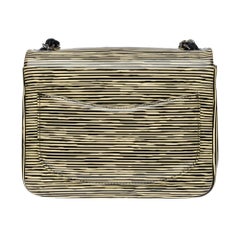Chanel Timeless Mini Flap bag in black & yellow striped patent leather, SHW