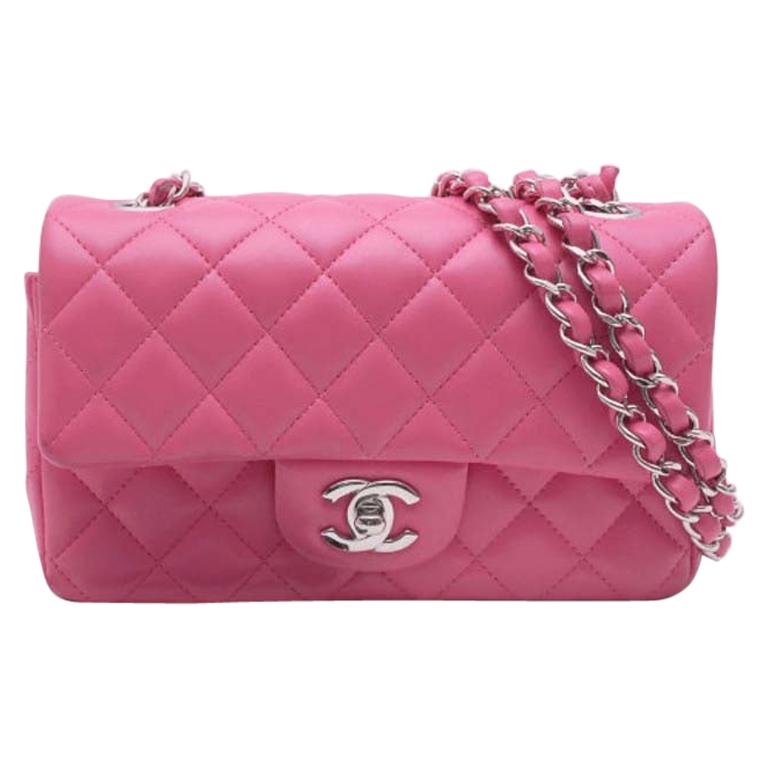 Chanel Timeless Mini handbag in Pink quilted leather and silver hardware