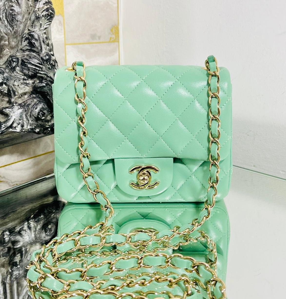 Chanel Timeless Mini Leather Single Flap Bag

Pistachio green bag designed with iconic diamond quilting.

Detailed with interlocking 'CC' turn-lock closure with leather and chain link shoulder strap.

Featuring flap front leading to tonal, leather