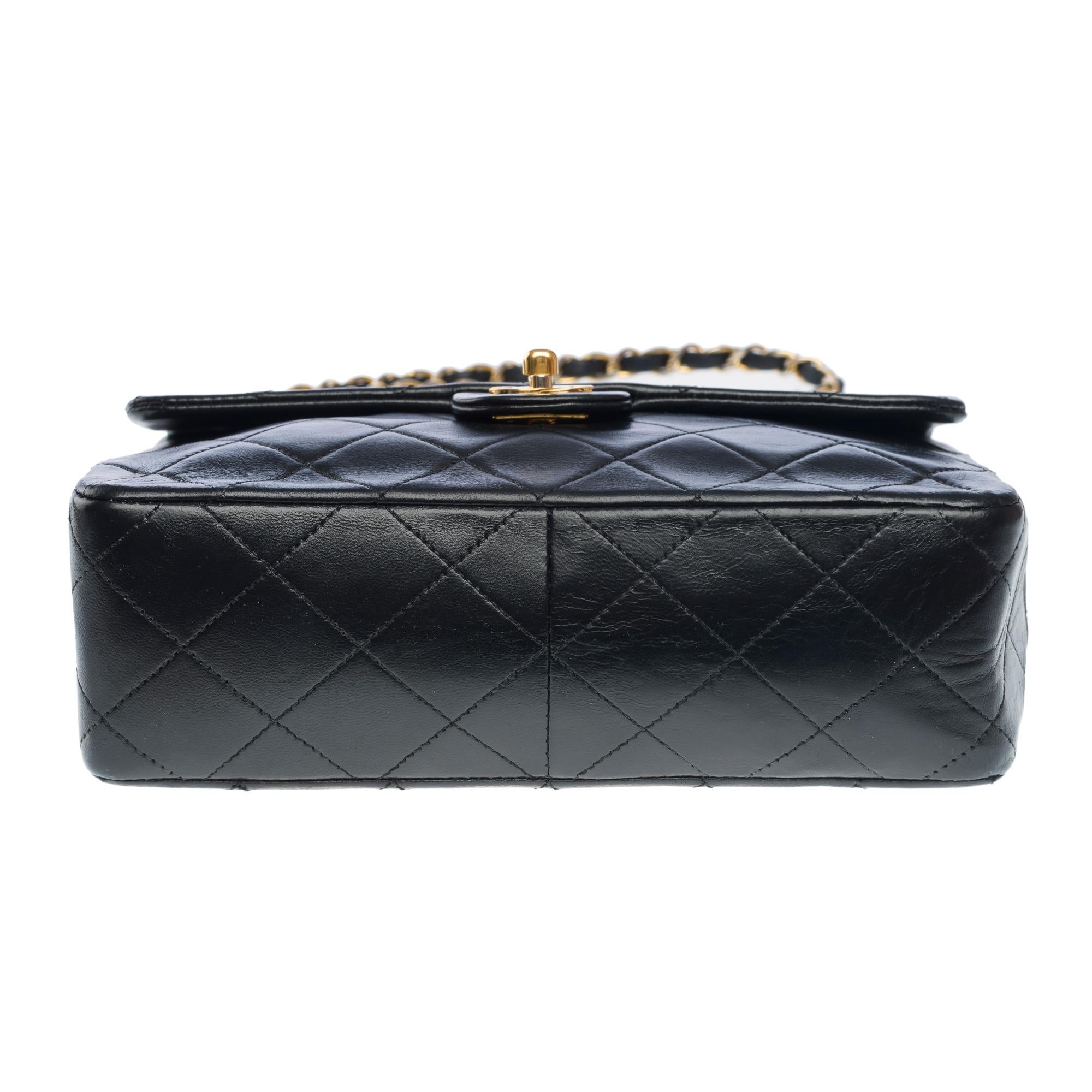 Chanel Timeless Mini shoulder Flap bag in black quilted lambskin leather , GHW 5