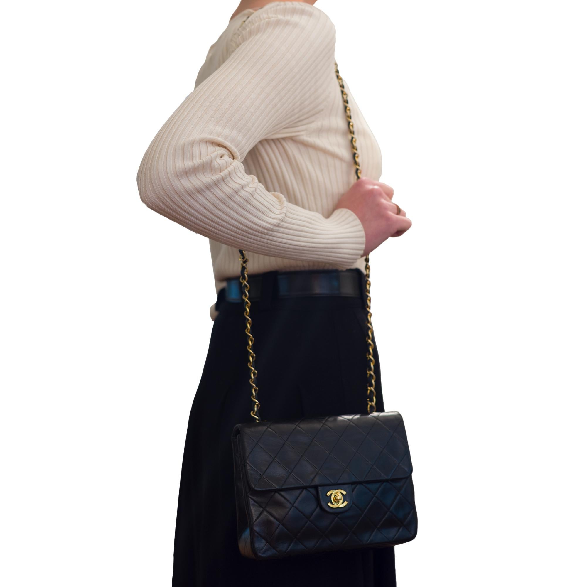 Chanel Timeless Mini shoulder Flap bag in black quilted lambskin leather , GHW 7