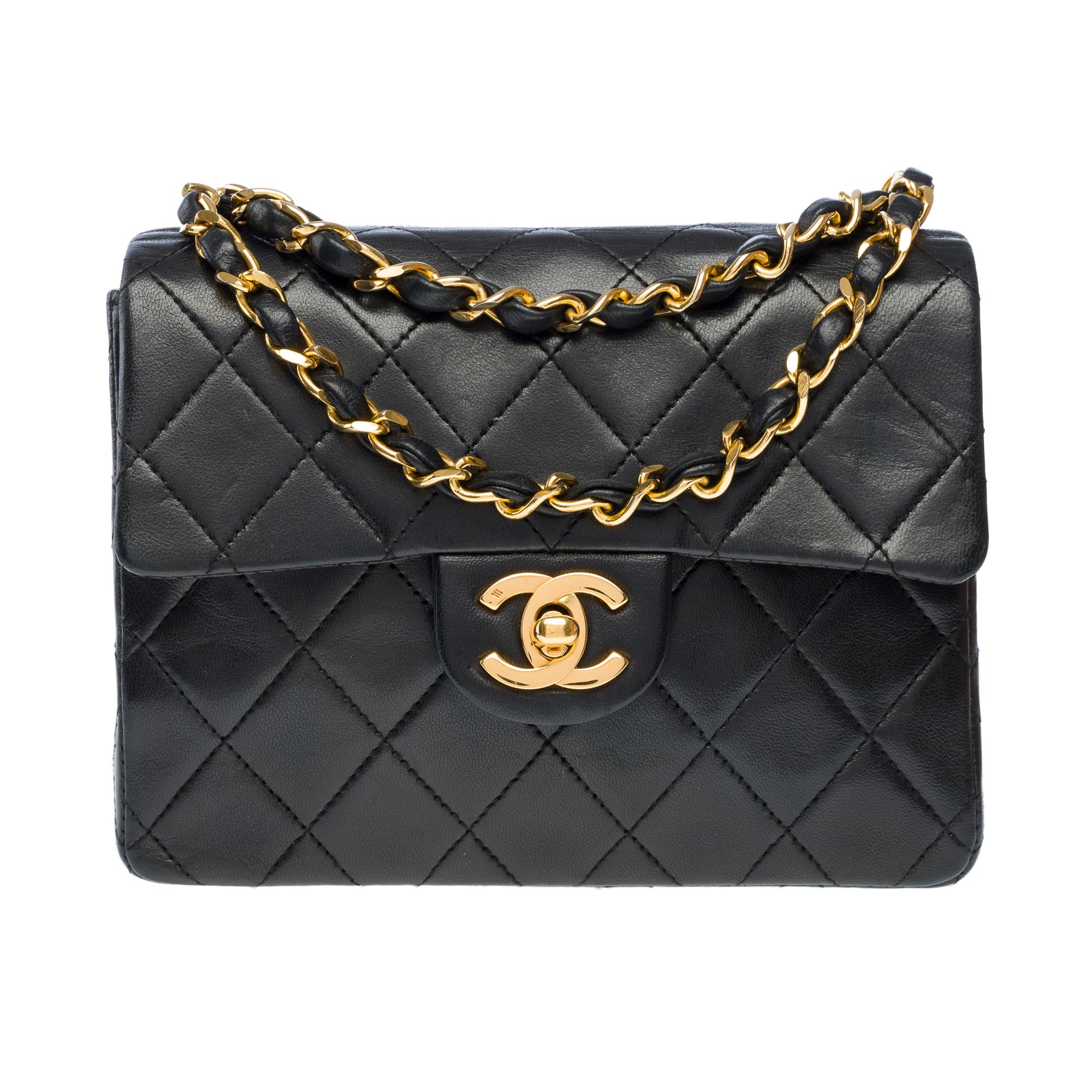 Nero Borsa Chanel Timeless Mini con patta a tracolla in pelle di agnello trapuntata nera , GHW in vendita