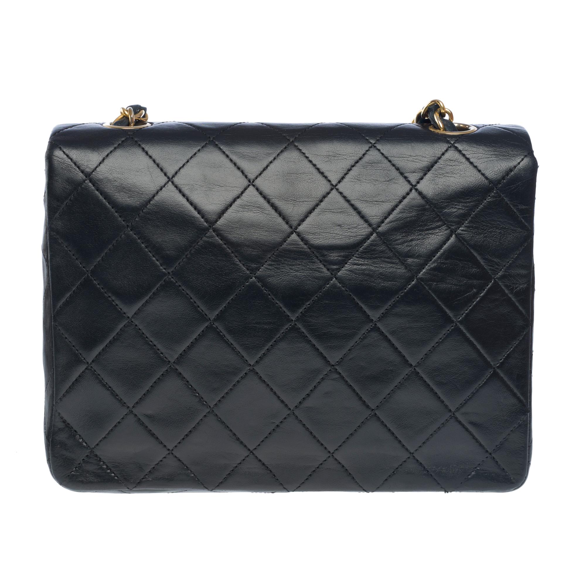 Black Chanel Timeless Mini shoulder Flap bag in black quilted lambskin leather , GHW