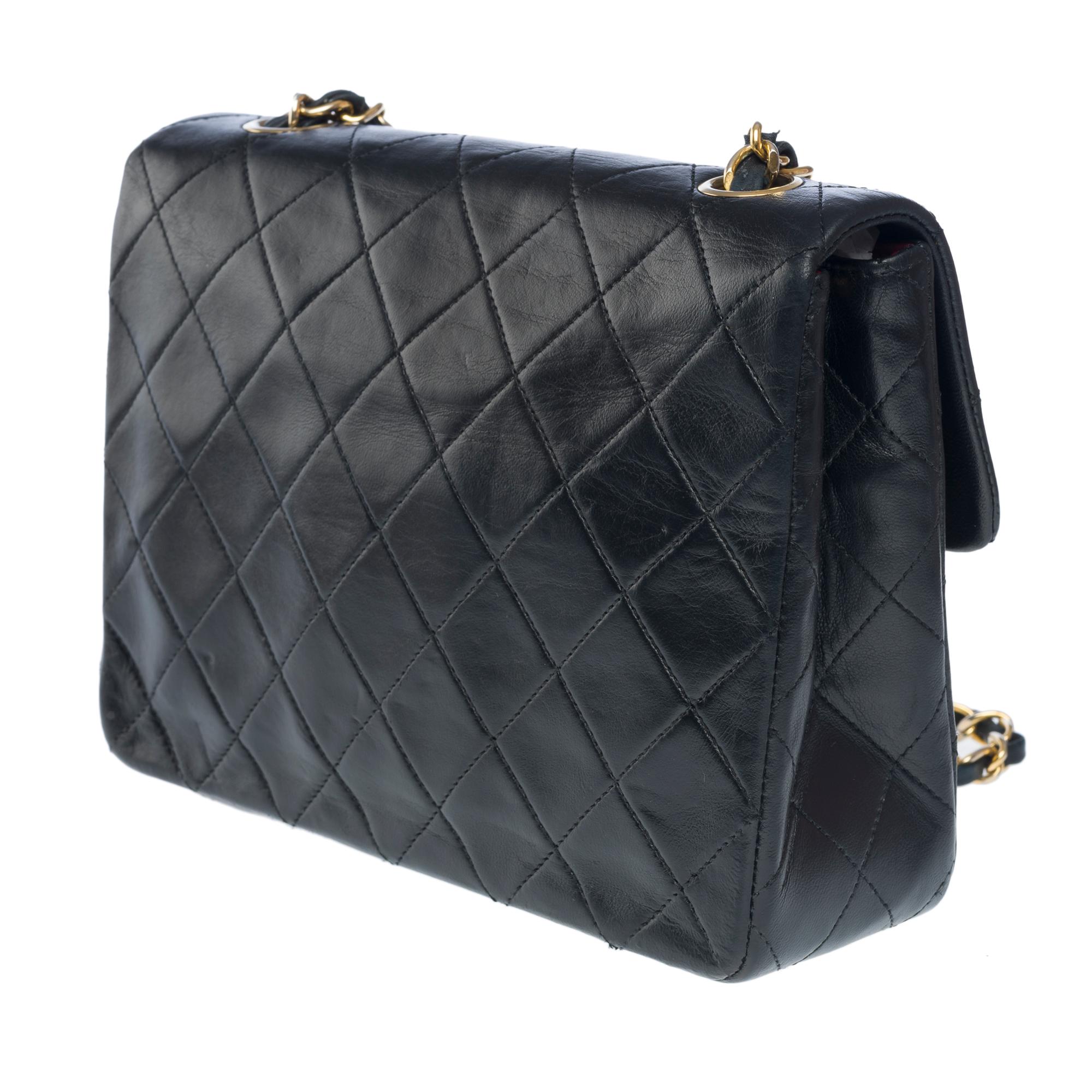 Women's Chanel Timeless Mini shoulder Flap bag in black quilted lambskin leather , GHW