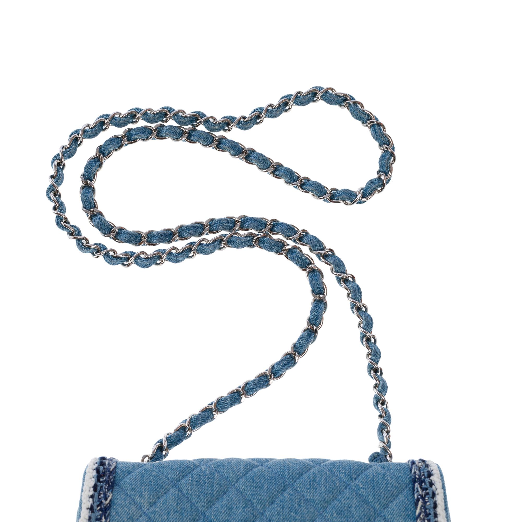 Chanel Timeless Mini shoulder flap bag in denim with braided edging, PHW For Sale 3