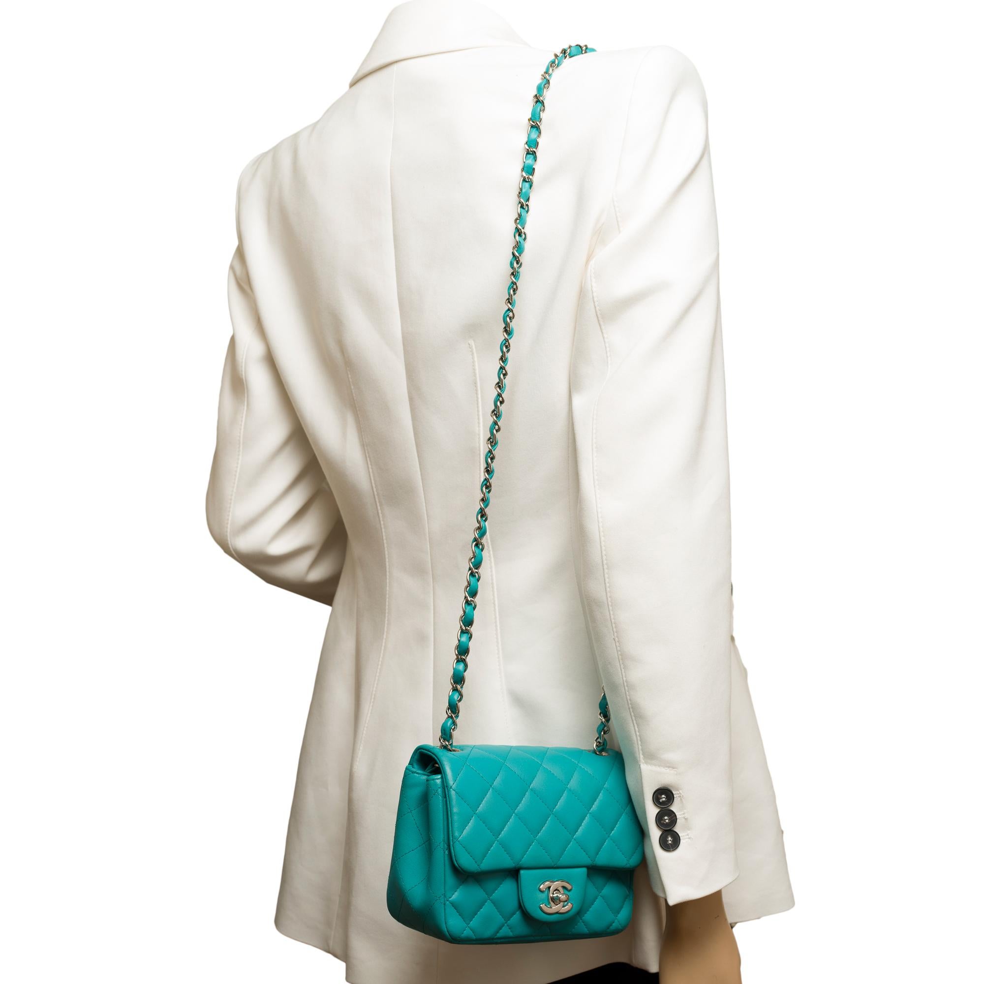 Chanel Timeless Mini shoulder flap bag in water green quilted lambskin, SHW For Sale 8