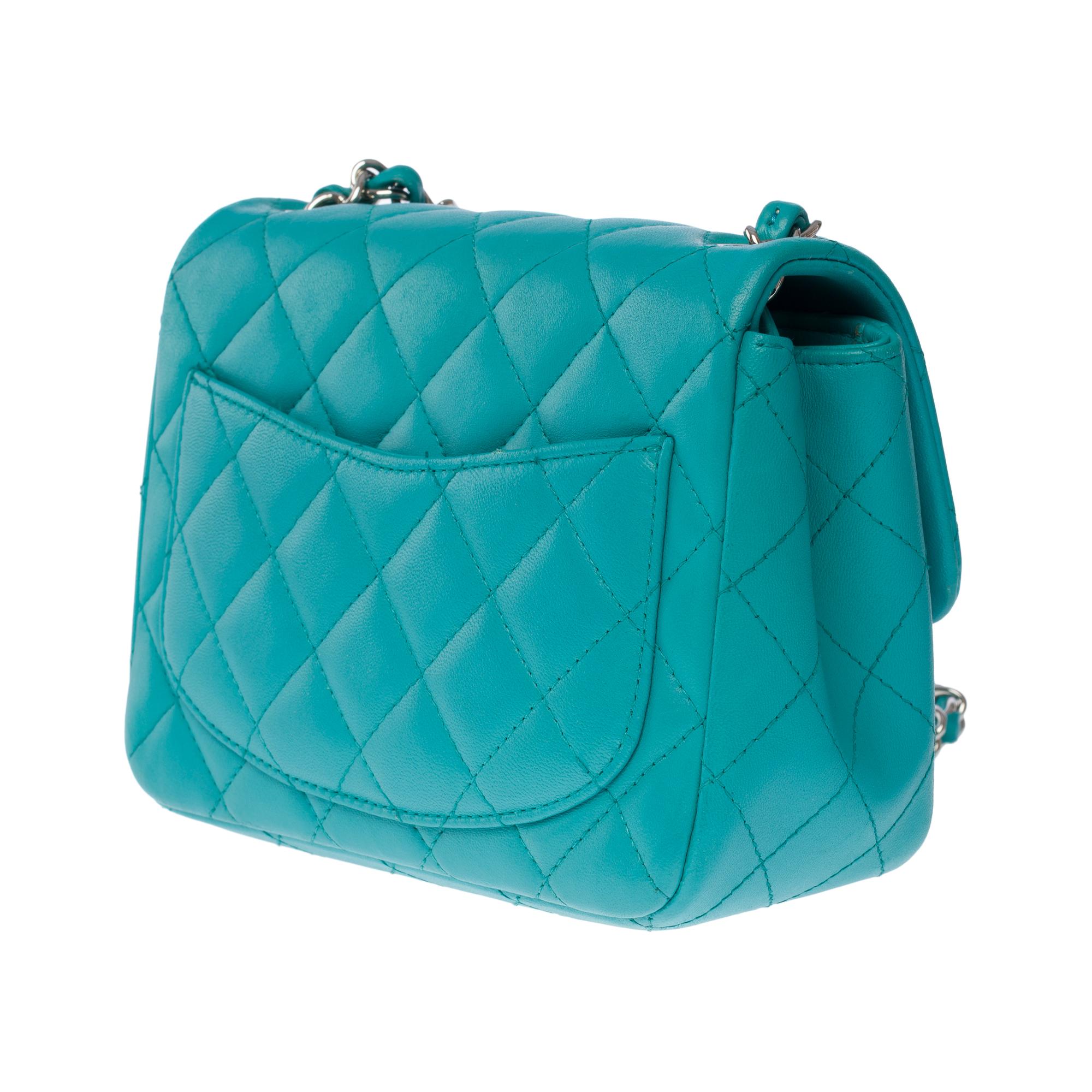 Chanel Timeless Mini shoulder flap bag in water green quilted lambskin, SHW For Sale 1