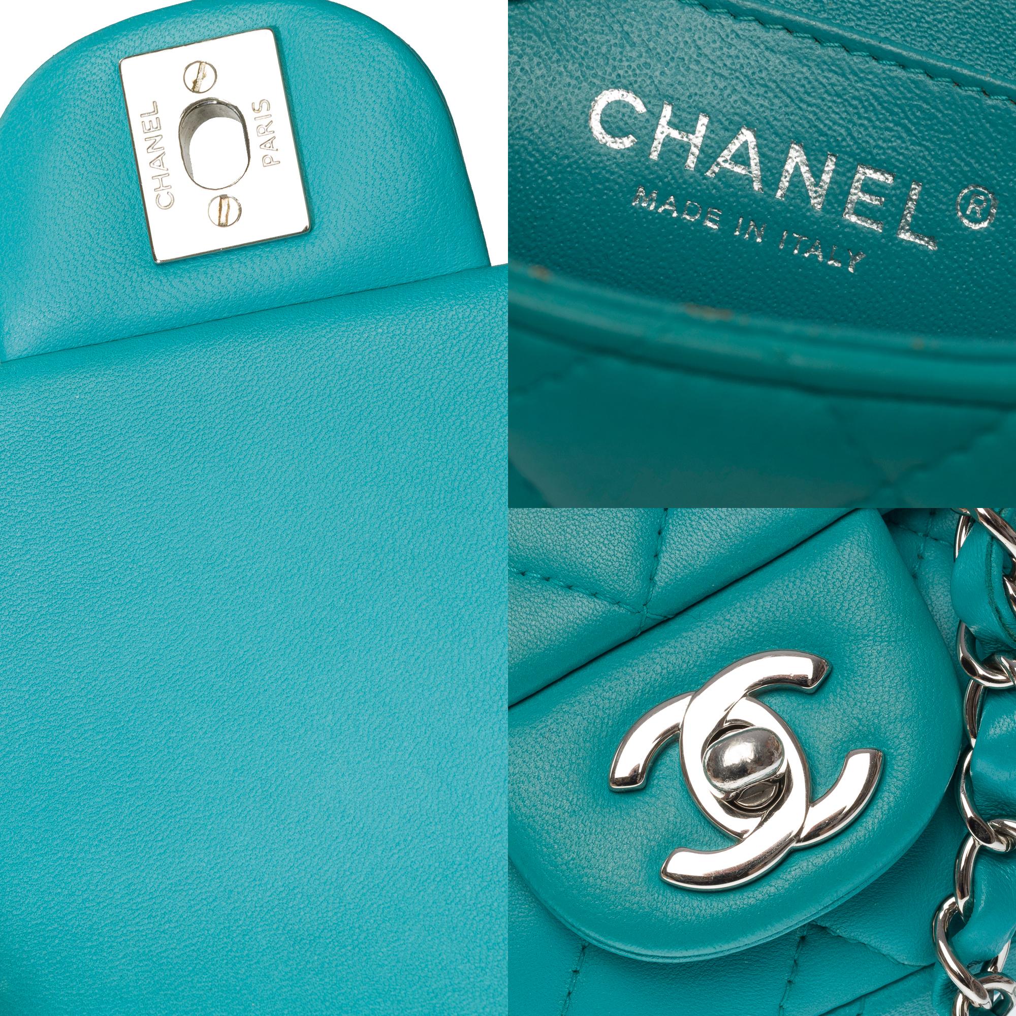 Chanel Timeless Mini shoulder flap bag in water green quilted lambskin, SHW For Sale 2