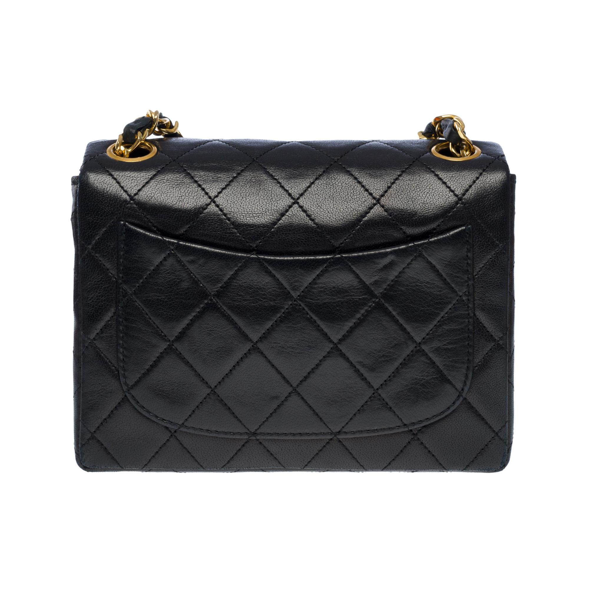 Chanel Timeless Mini Square shoulder Flap bag in black quilted lambskin, GHW In Good Condition In Paris, IDF