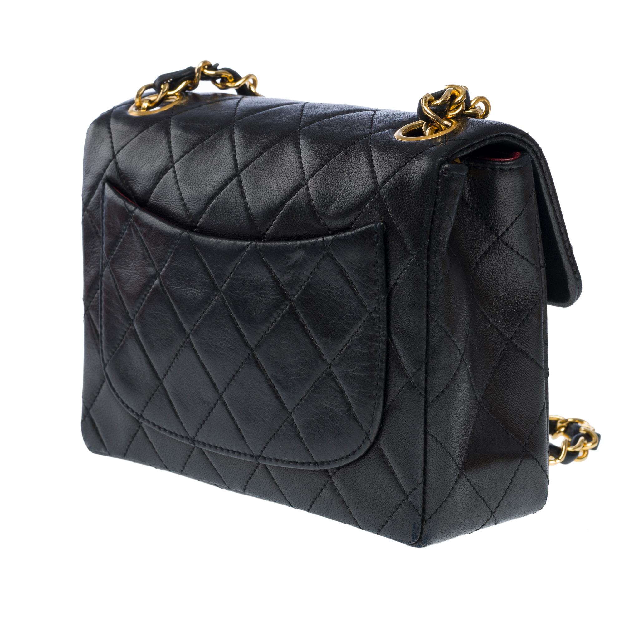 Chanel Timeless Mini Square shoulder Flap bag in black quilted lambskin, GHW 1
