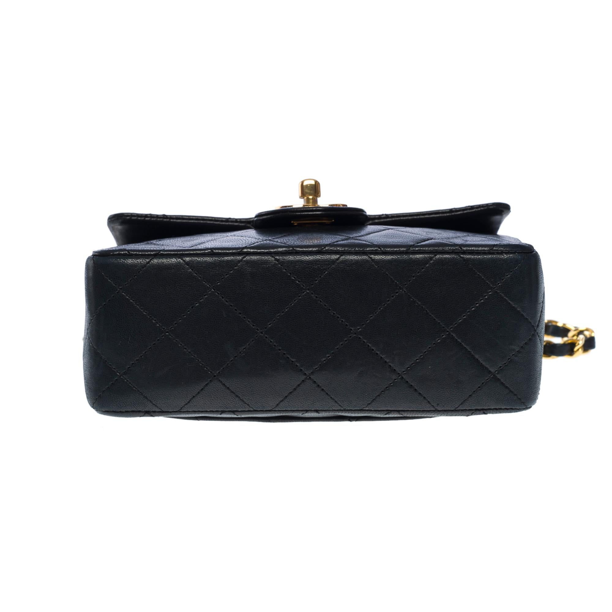 Chanel Timeless Mini Square shoulder Flap bag in black quilted lambskin, GHW 5