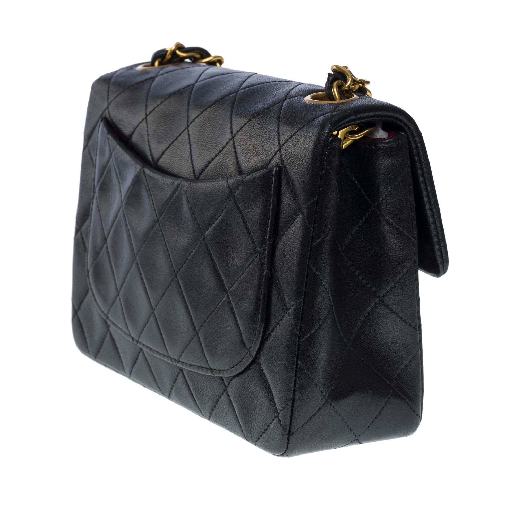 Chanel Timeless Mini Square shoulder Flap bag in black quilted lambskin, GHW 1