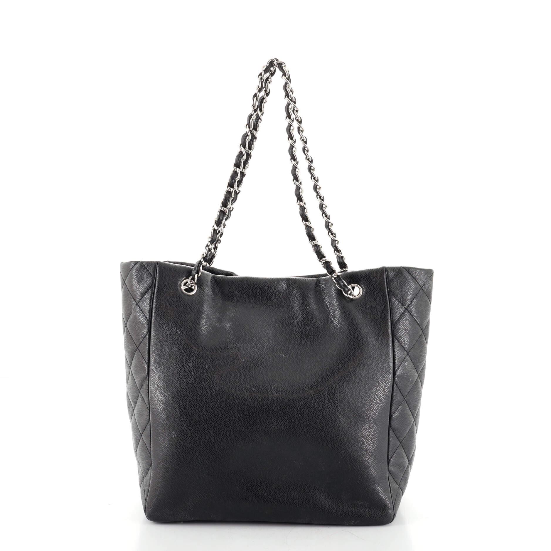 Chanel Timeless Pocket Tote Weiches Kaviar Nord Süd (Schwarz)