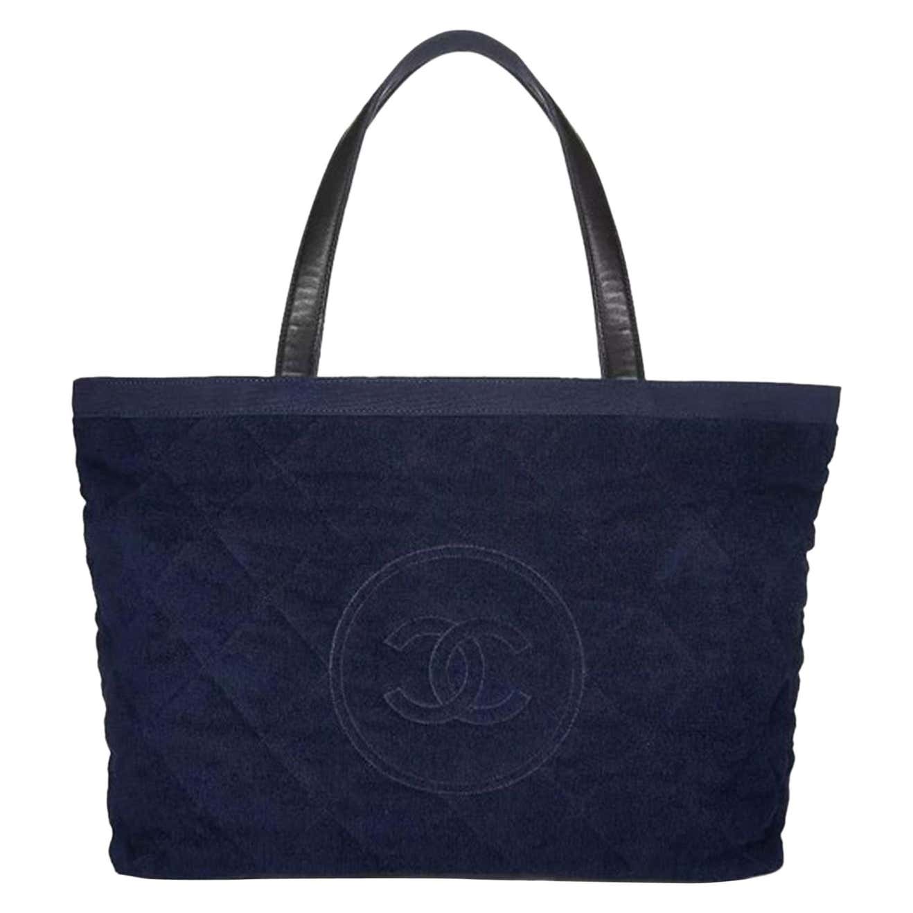 Chanel Timeless Pool Limited Edition Navy Blue Terry Tote Beach Bag For ...