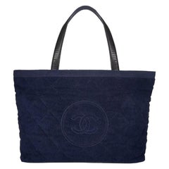 Chanel Timeless Pool Limited Edition Navy Blue Terry Tote Beach Bag