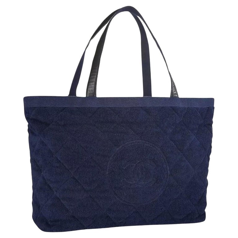 Chanel Timeless Pool Limited Edition Navy Blue Terry Tote Beach Bag For  Sale at 1stDibs