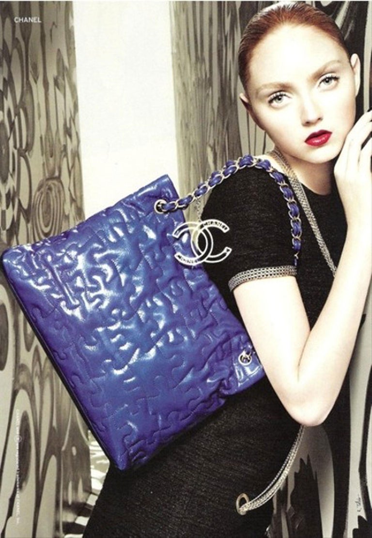 Chanel Timeless Puzzle Blue Patent Leather Tote