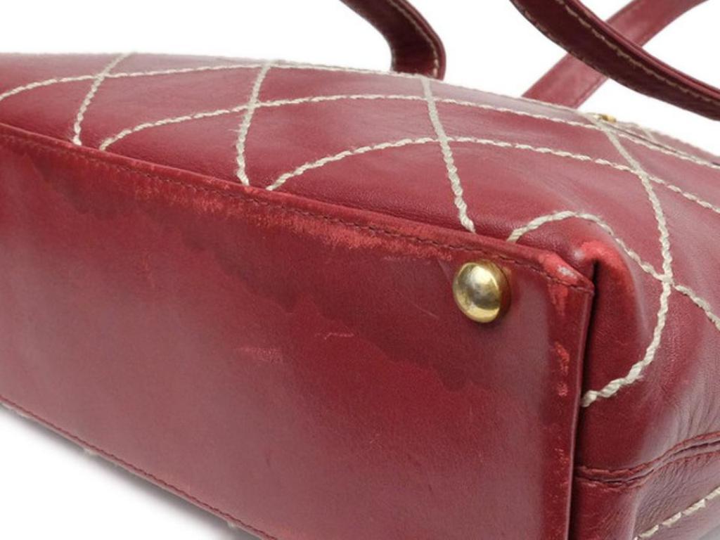 Brown Chanel Timeless Quilted Burgundy Wild Stitch Tote 213524 Bordeaux Shoulder Bag