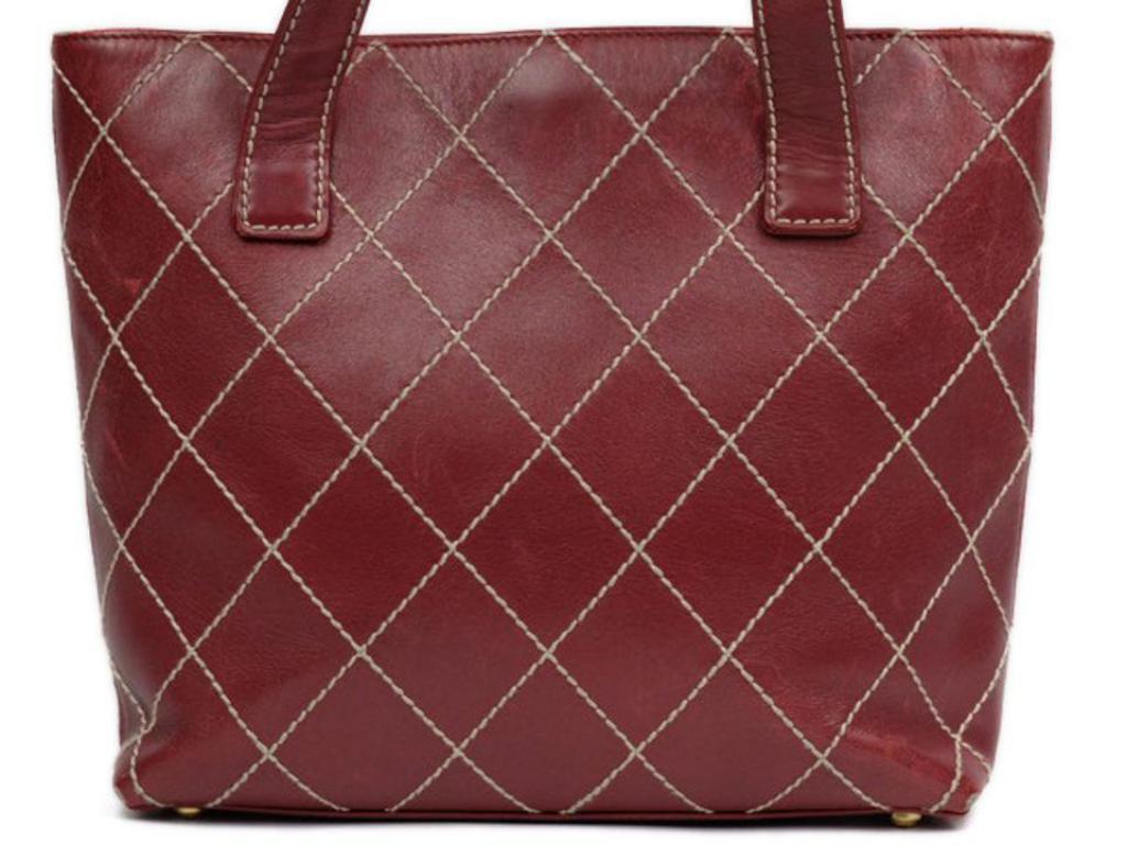 Women's Chanel Timeless Quilted Burgundy Wild Stitch Tote 213524 Bordeaux Shoulder Bag