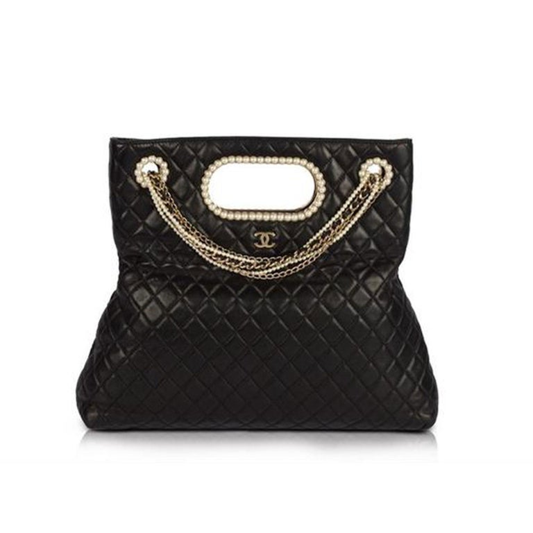 Chanel Timeless Rare Pearl Black Lambskin Shoulder Bag Tote and Minaudière  Clutch For Sale at 1stDibs